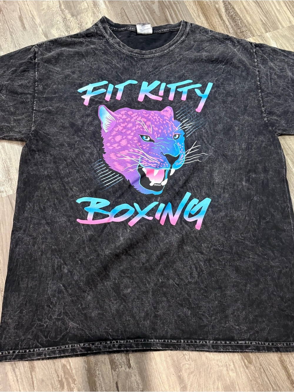 Fit Kitty Boxing Acid Wash W/ Neon Graphics SZ Women’s L Gym Workout